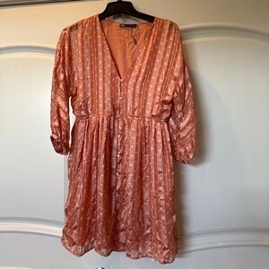 Zara Polka Dot Peach Fit n Flare Mini Dress, M